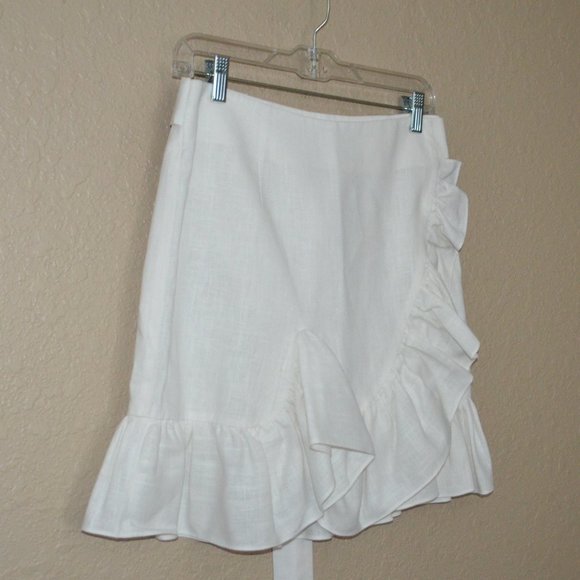 NWOT Sz 6 Goen.J White Ramie Ruffle Wrap Skirt - Picture 4 of 7